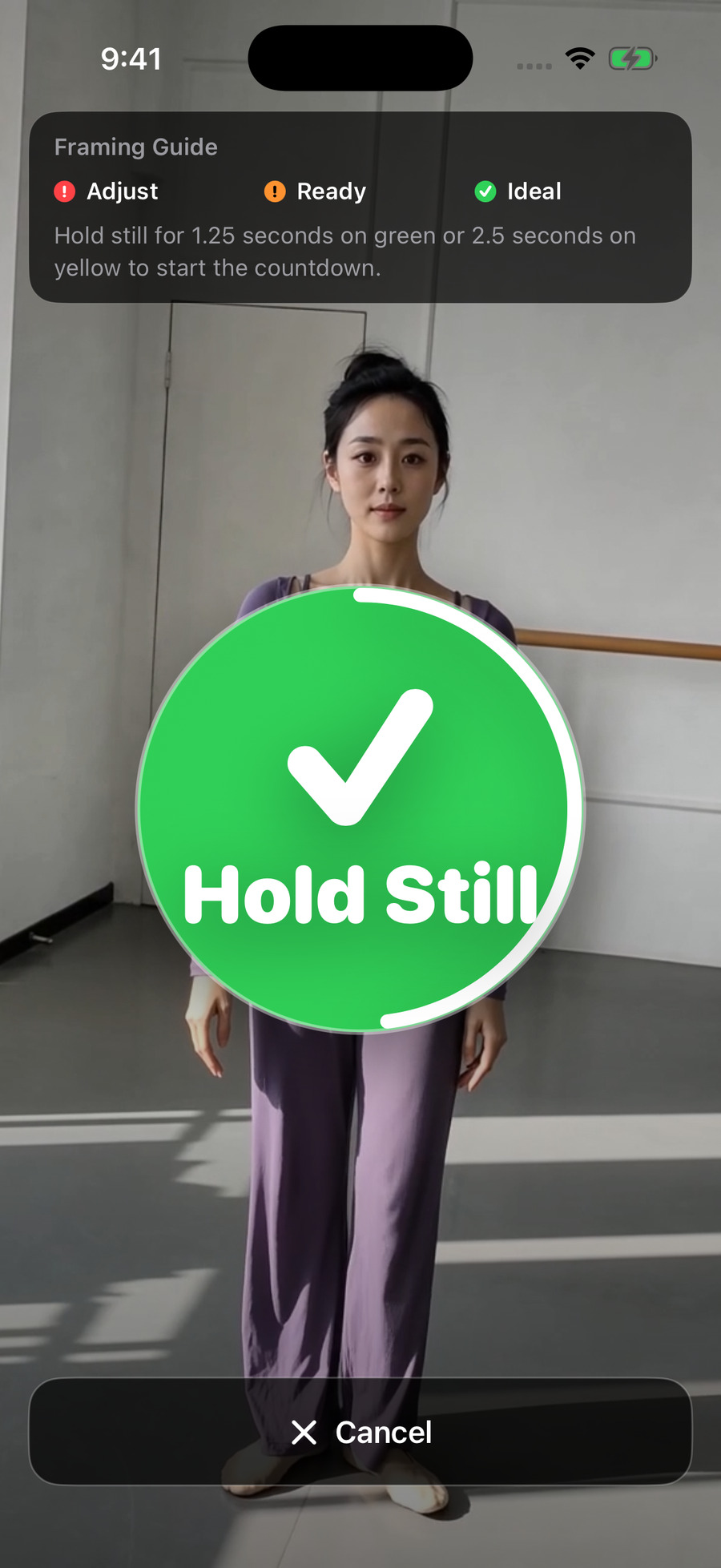 DanceTake waits for you to hold steady before the countdown