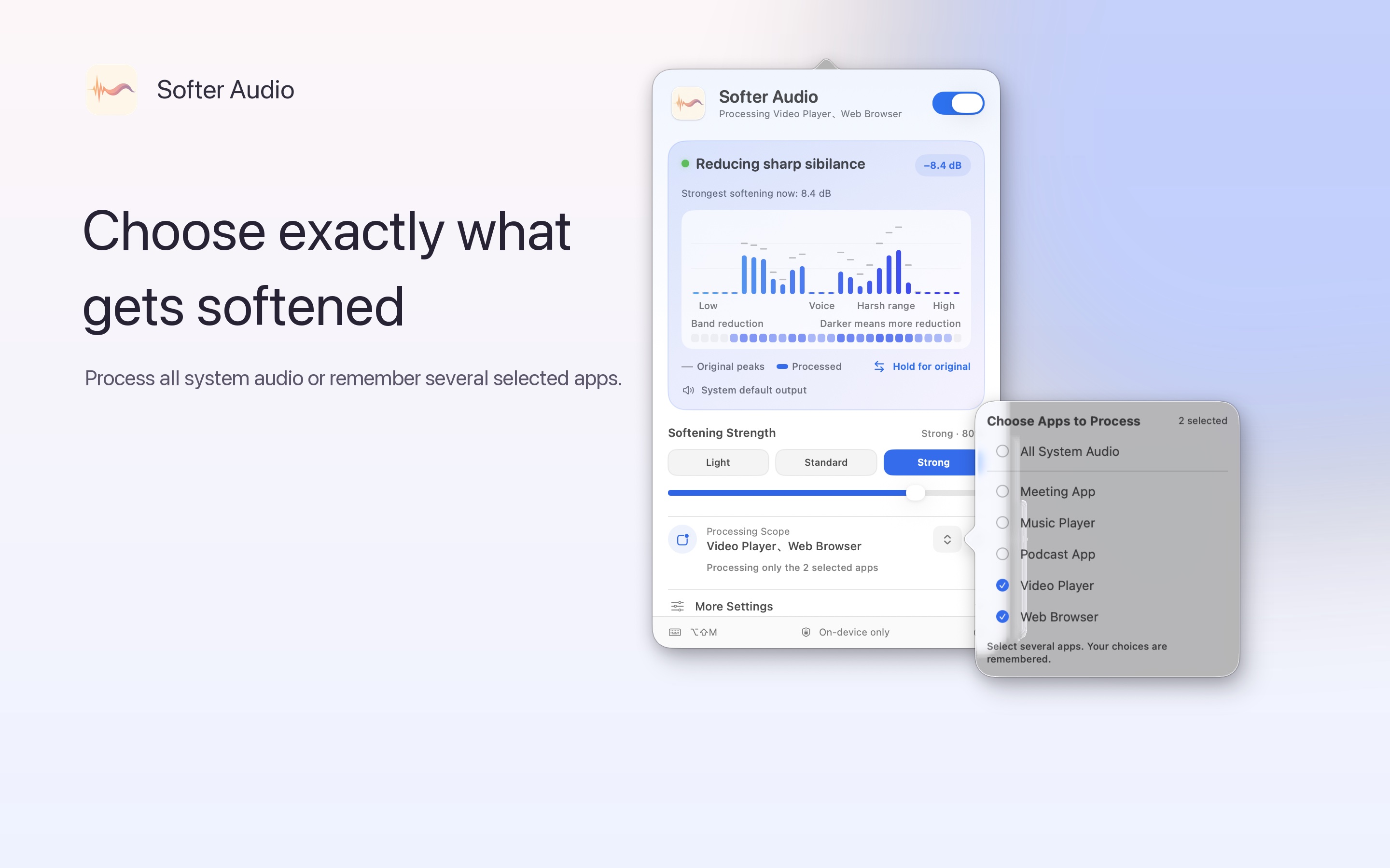 Softer Audio multiple-app processing scope