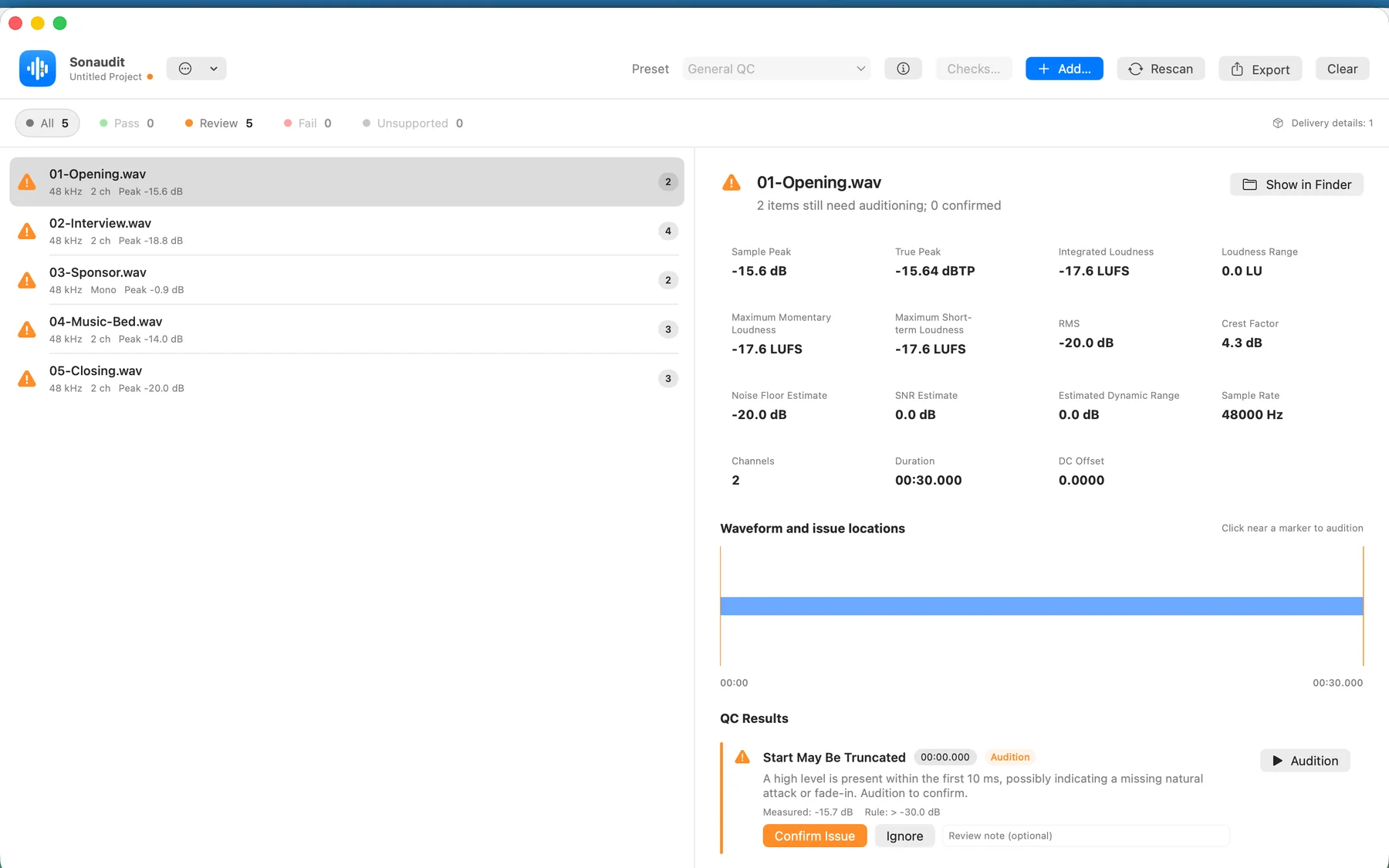 Sonaudit — Audio quality control