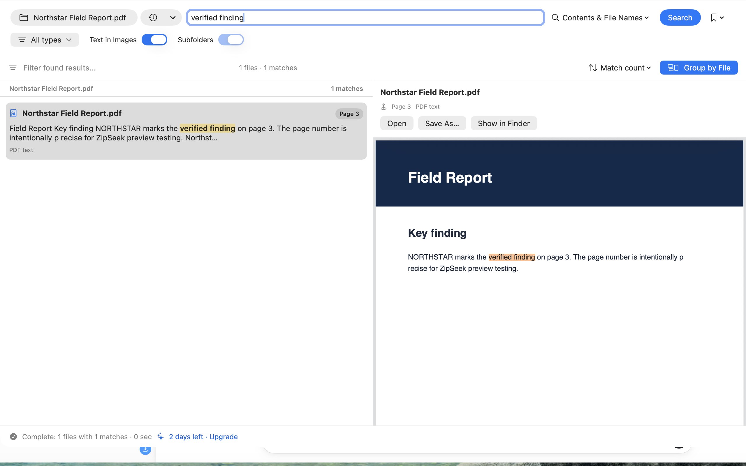 PDF page 3 match and highlight